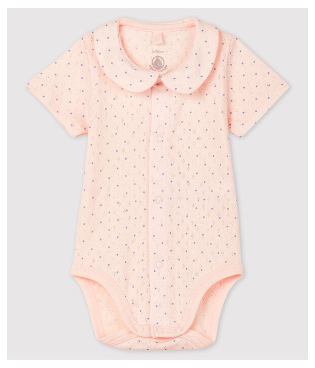 Baby Girls' Pink Short-Sleeved Organic Cotton Bodysuit with Collar pink/blue