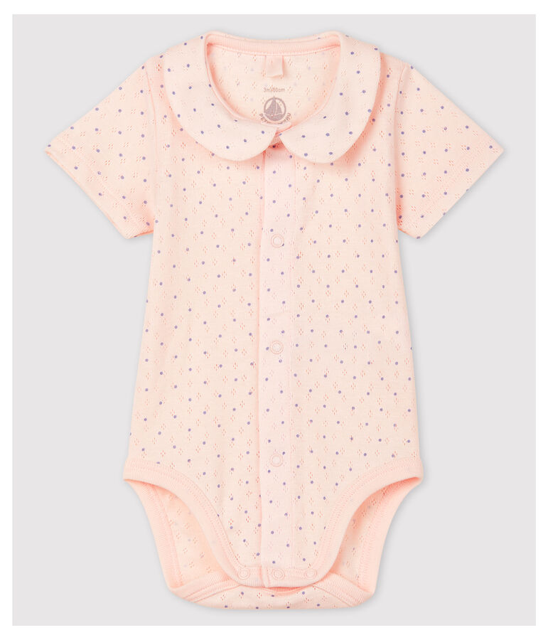 Baby Girls' Pink Short-Sleeved Organic Cotton Bodysuit with Collar pink/blue
