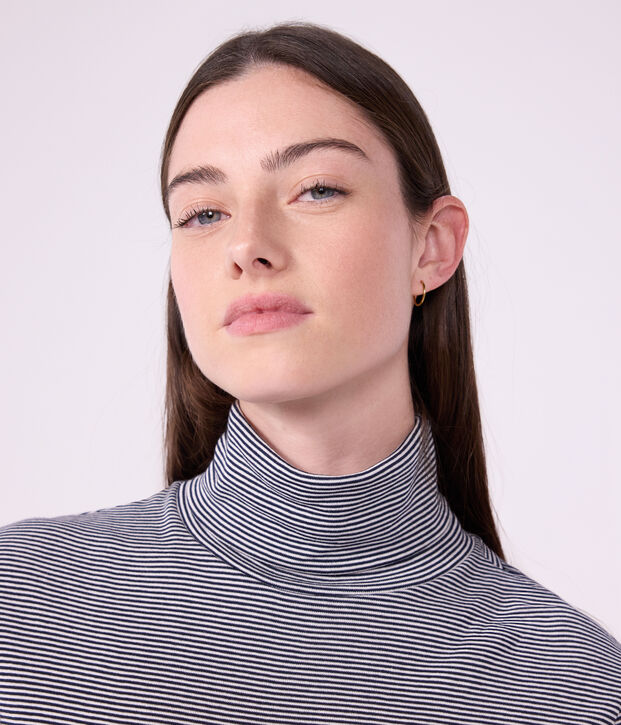 Women's Iconic Cotton Roll Neck T-Shirt blue/white