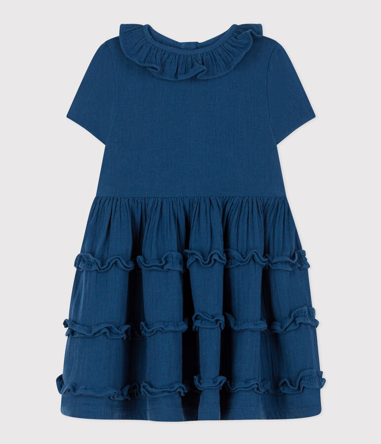 Girls' short-sleeved cotton gauze dress blue