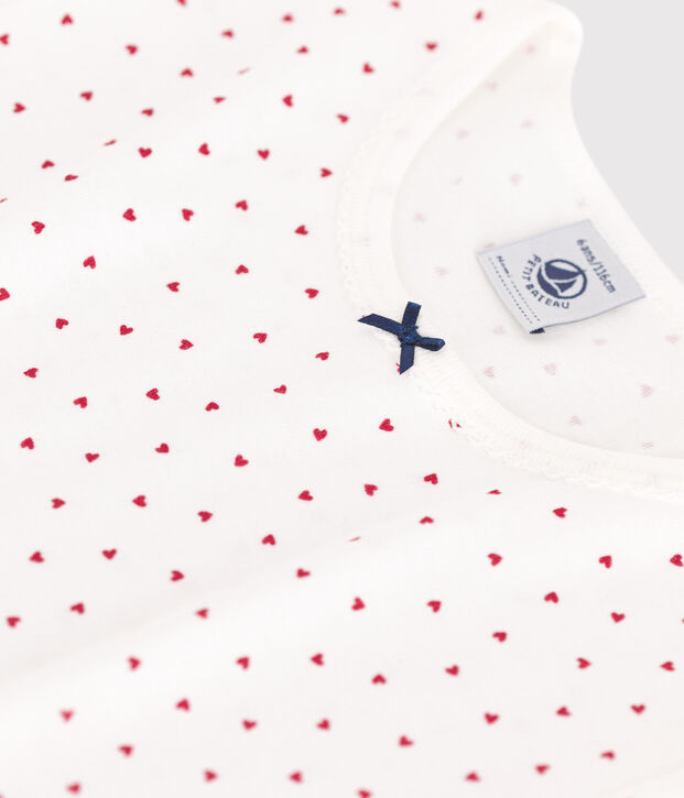 Children's short-sleeved heart-patterned cotton nightdress white/red