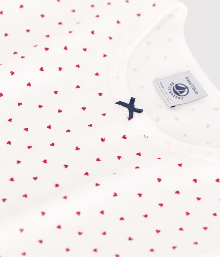 Children's short-sleeved heart-patterned cotton nightdress MARSHMALLOW white/TERKUIT red