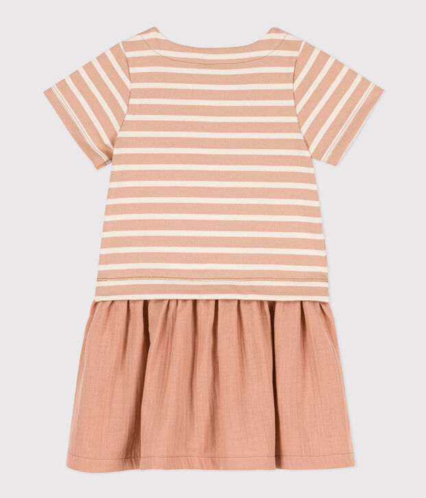 Girls' Short-Sleeved Dual-Material Dress beige/ecru