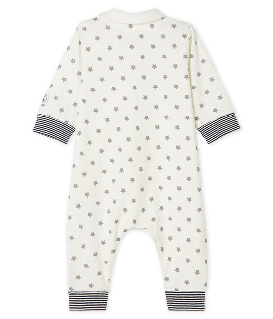 Babies' starry sleepsuit in cotton MARSHMALLOW white/GRIS grey