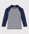 Children's UV-protective long-sleeved stripy swim T-shirt MEDIEVAL blue/MARSHMALLOW white
