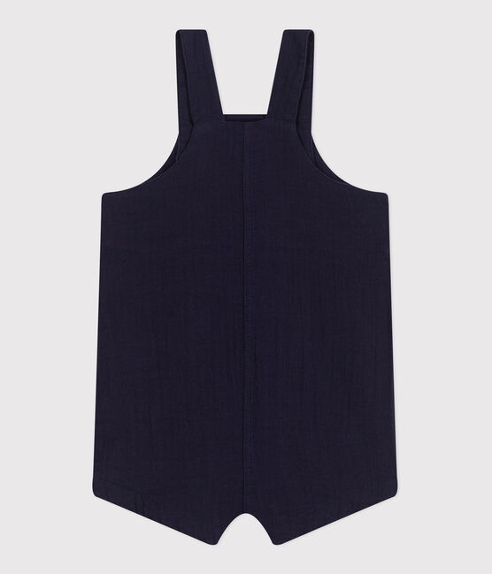 Babies' short-legged plain cotton gauze dungarees SMOKING blue