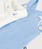 Babies' dungarees/body set in plain cotton with embroidered details blue/ecru