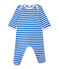 Baby boy's striped sleepsuit PERSE blue/ECUME white