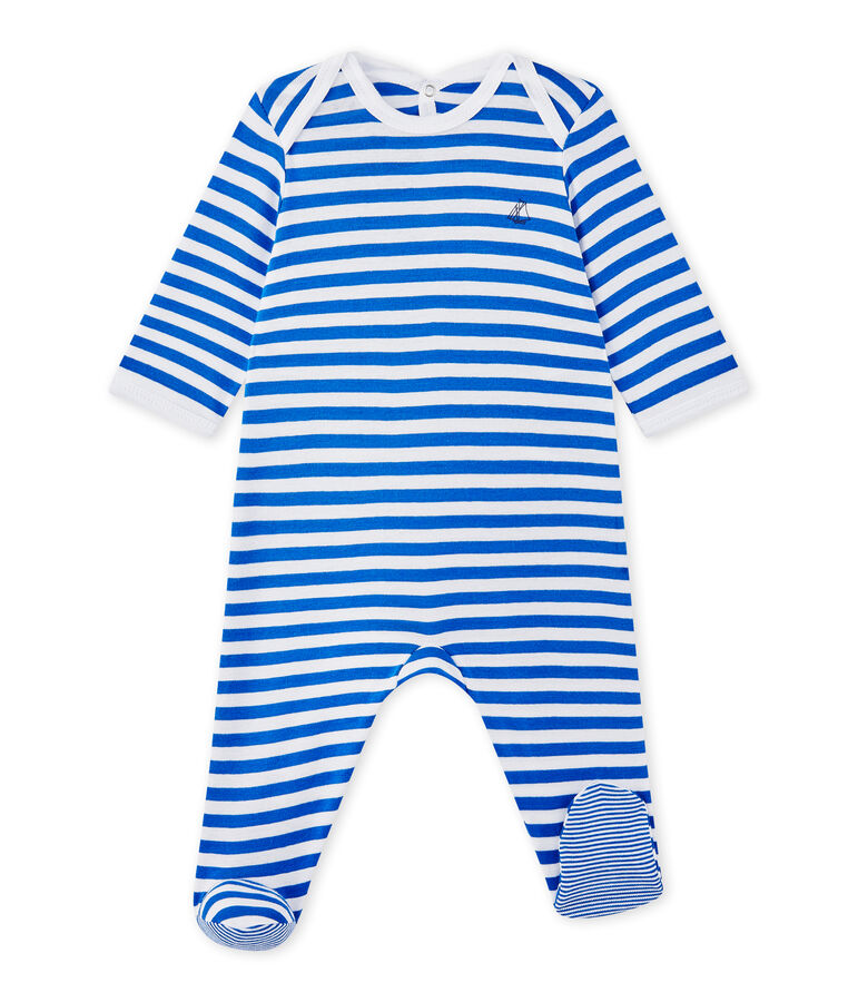 Baby boy's striped sleepsuit blue/white