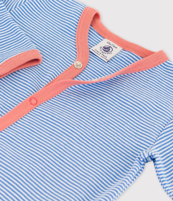 Babies' Stripy Organic Cotton Footless Sleepsuit BRASIER blue/MARSHMALLOW grey