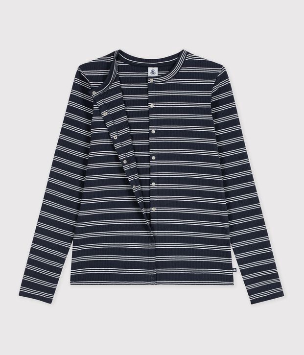 Women's stripy cotton cardigan blue/white