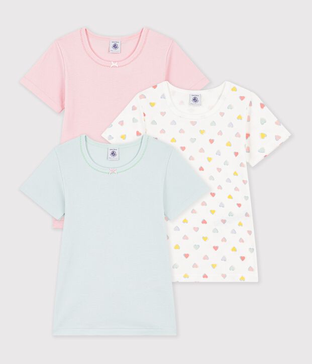 Pack of children's short-sleeved cotton T-shirts with hearts multicolor