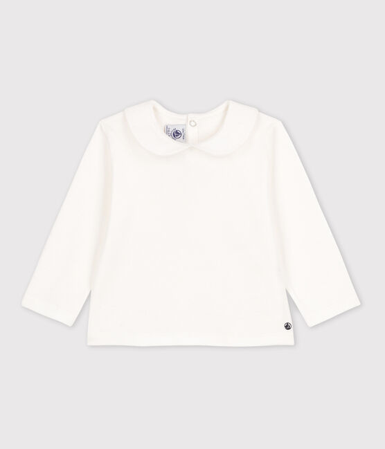 Babies' Long-Sleeved Cotton Blouse MARSHMALLOW white