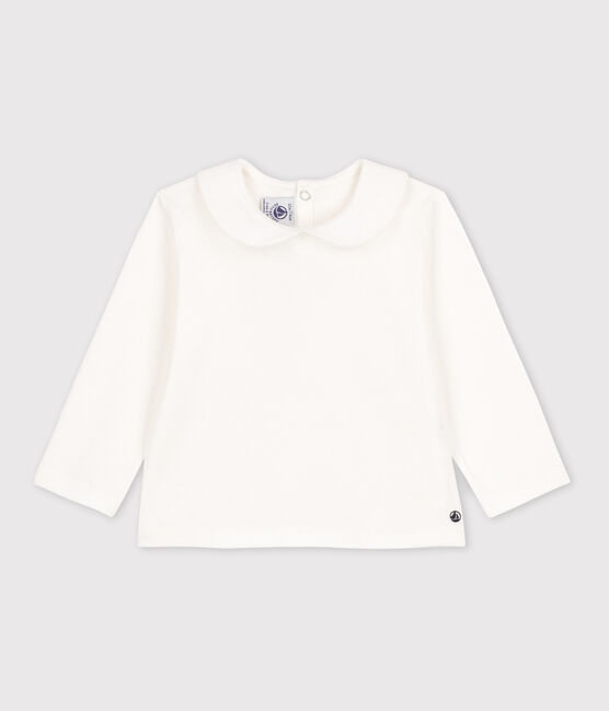 Babies' Long-Sleeved Cotton Blouse MARSHMALLOW white