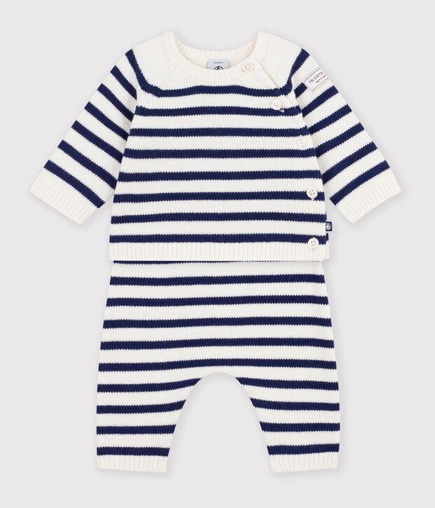 Babies' set in a stripy knit blue/blue
