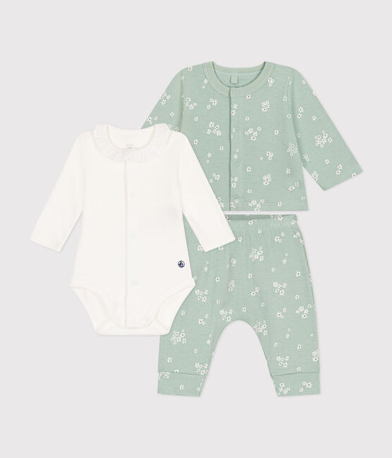 Babies' three-piece tube knit set HERBIER green/MULTICO white