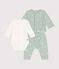 Babies' three-piece tube knit set HERBIER green/MULTICO white