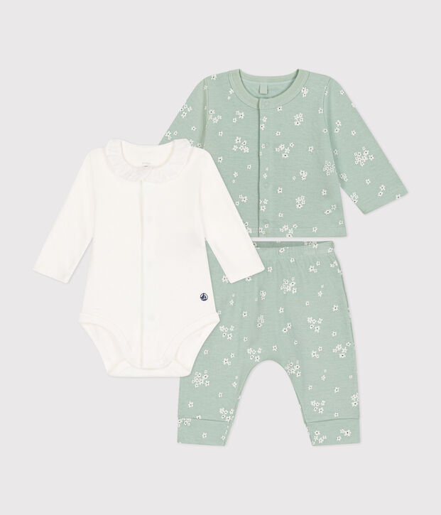 Babies' three-piece tube knit set green/multicolor