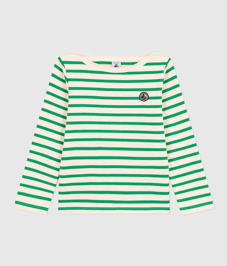 Children's Thick Cotton Breton Top Ecru/green