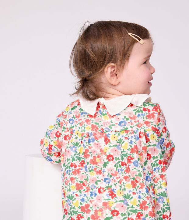 Babies' long sleeved floral-print cotton dress white/multicolor