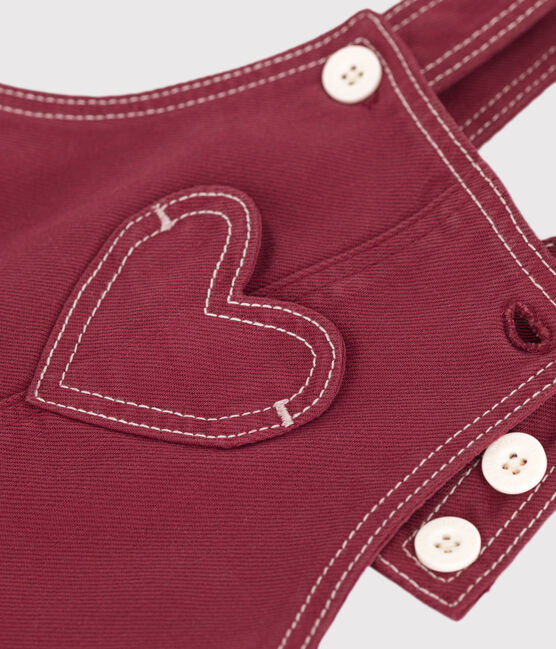 Babies' long-leg coloured denim dungarees AMARANTE