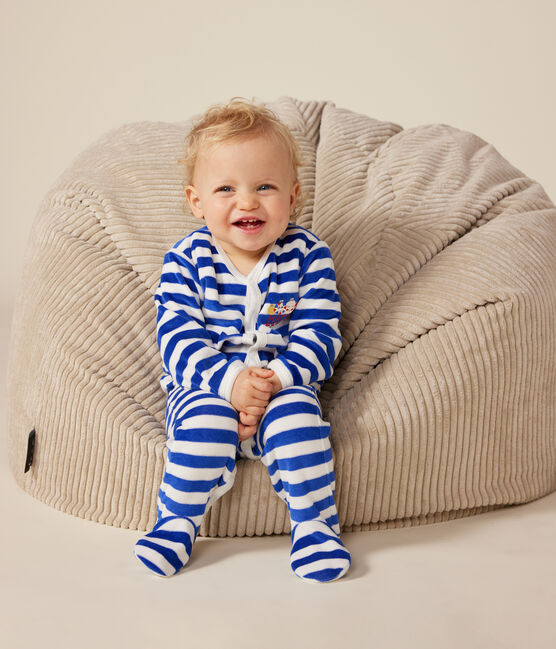 Babies' velour Christmas pyjamas CALVIN blue/MARSHMALLOW