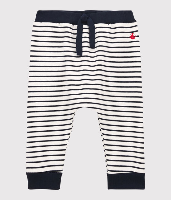 Babies' Fleece Trousers MARSHMALLOW white/SMOKING blue