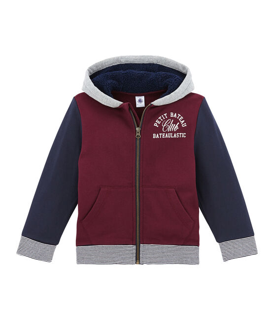 Boy's zipped sweatshirt in cotton sweatshirt and sherpa OGRE red/MULTICO white