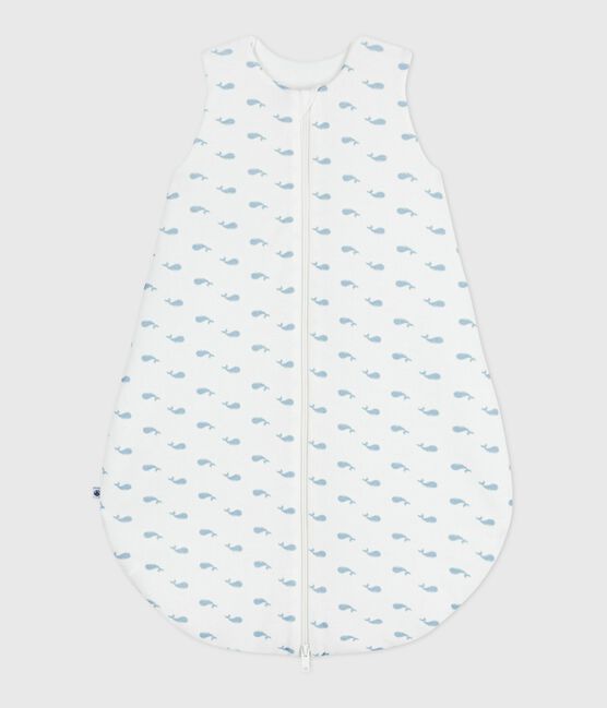 Babies' 3 TOG whale-print corduroy sleeping bag MARSHMALLOW /ADRIATIC