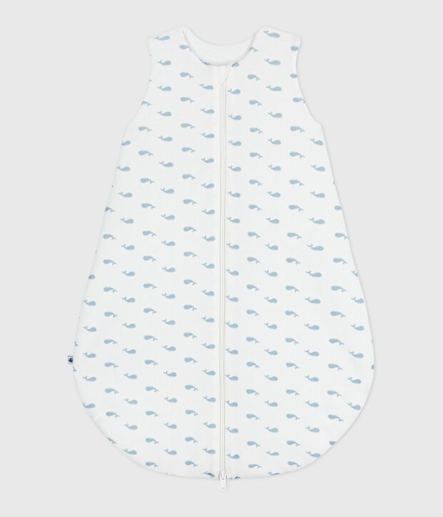 Babies' 3 TOG whale-print corduroy sleeping bag white/blue