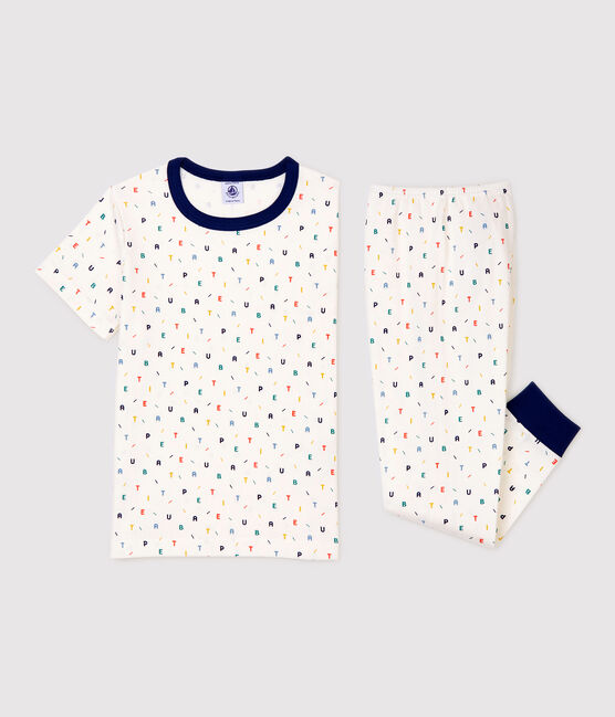 Boys' Short-Sleeved Multicoloured Letter Print Organic Cotton Pyjamas MARSHMALLOW white/MULTICO white