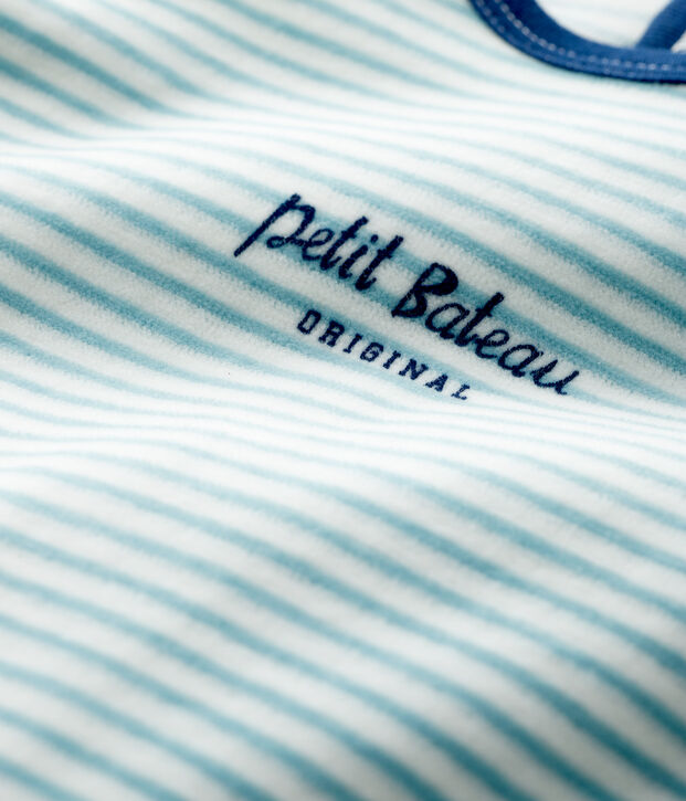 Babies' Striped Velour Sleepsuit white/blue