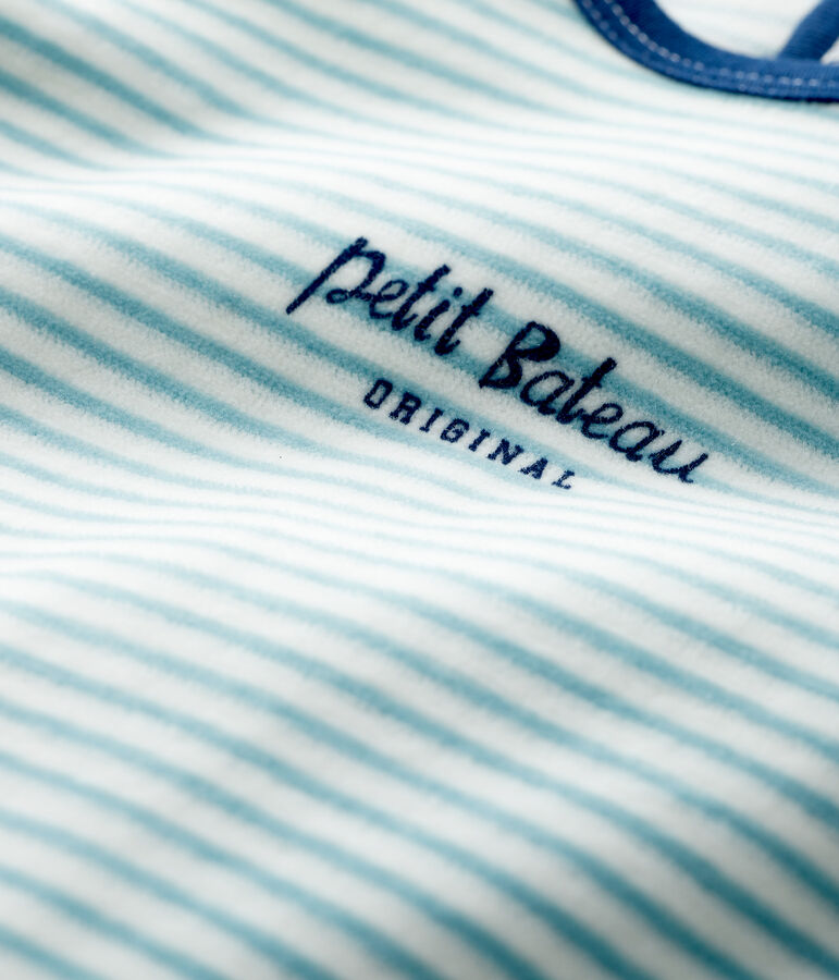 Babies' Striped Velour Sleepsuit white/blue