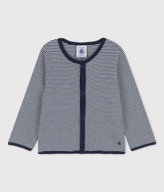 Babies' Organic Cotton Pinstriped Cardigan SMOKING blue/MARSHMALLOW white