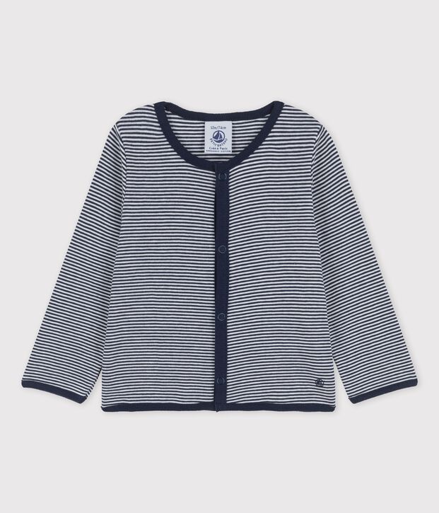 Babies' Organic Cotton Pinstriped Cardigan blue/white