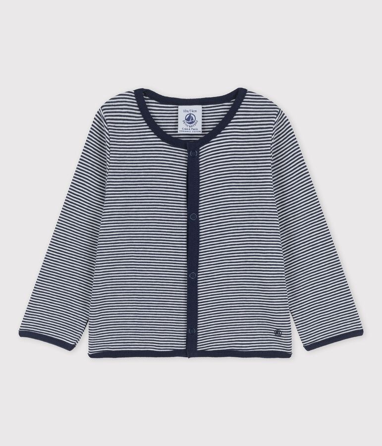 Babies' Organic Cotton Pinstriped Cardigan SMOKING blue/MARSHMALLOW white