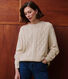 Women's plain cable-knit wool and cotton jumper