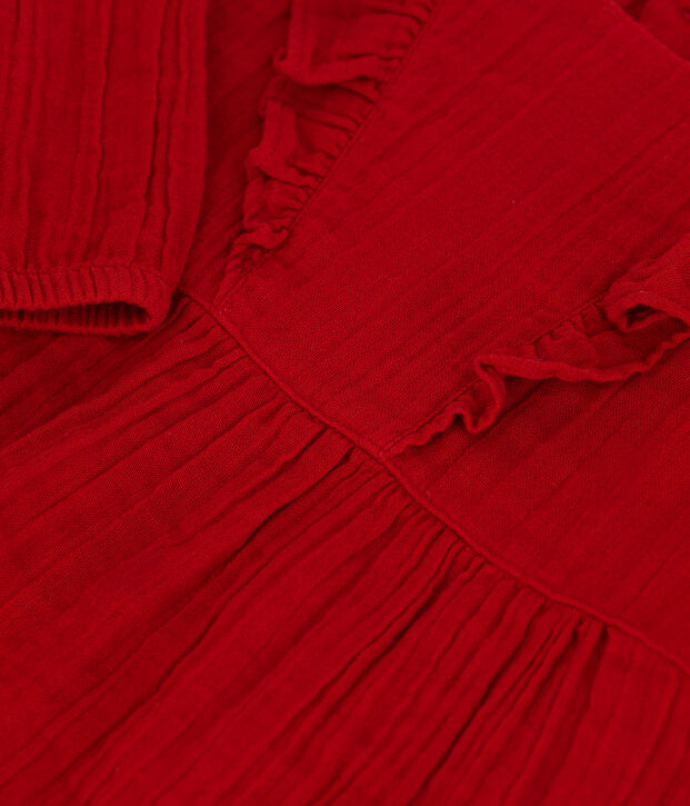 Babies' Long-Sleeved Cotton Gauze Dress red