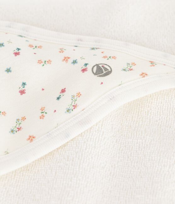 Babies' square cotton bath wrap MARSHMALLOW white/MULTICO white