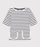 Girls' striped T-shirt MARSHMALLOW white/SMOKING blue