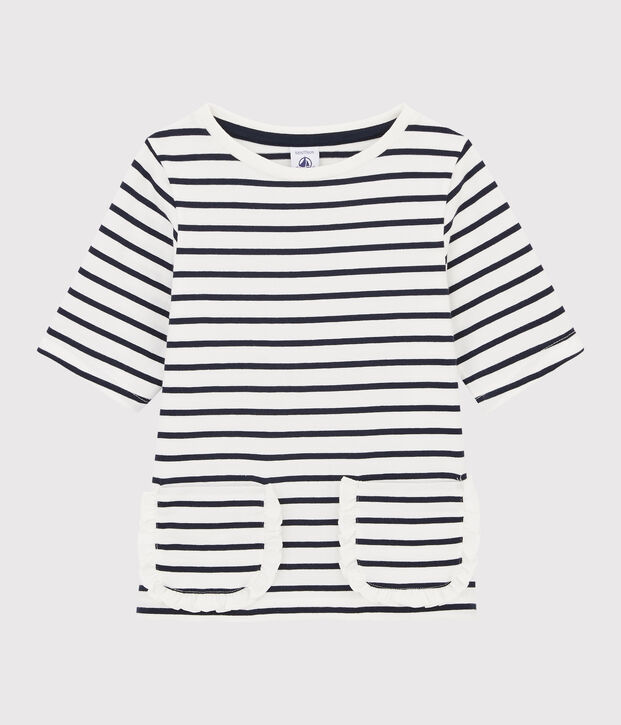 Girls' striped T-shirt white/blue
