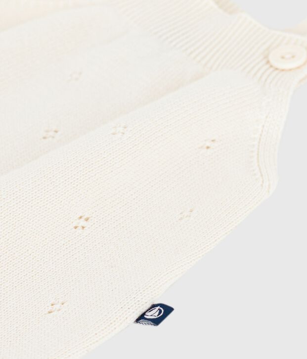 Babies' short openwork knit cotton playsuit MILK