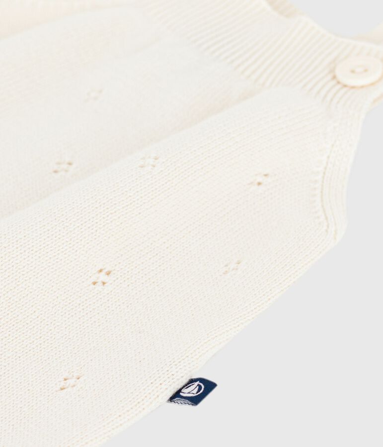 Babies' short openwork knit cotton playsuit Ecru