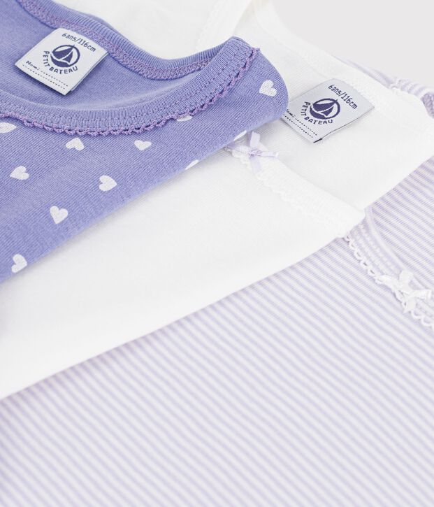 Pack of children's long-sleeved cotton T-shirts with hearts multicolor