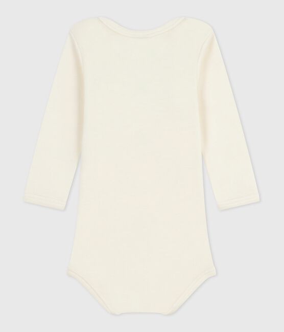 Babies' long-sleeved body in wool and cotton ECRU 08163