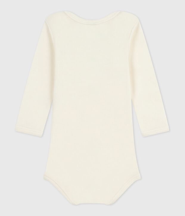 Babies' long-sleeved body in wool and cotton beige