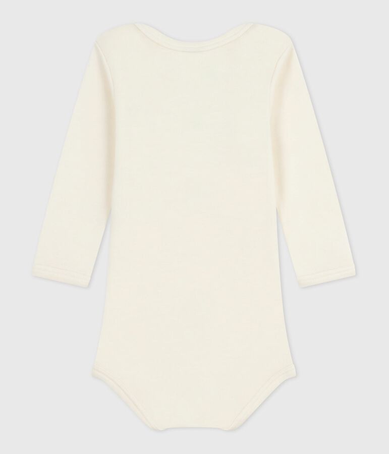 Babies' long-sleeved body in wool and cotton beige