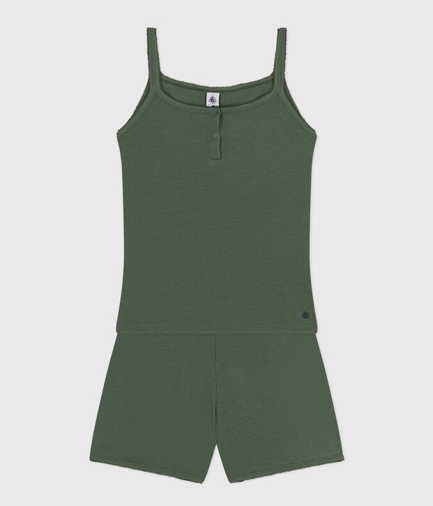 Women's Plain Cotton and Lyocell Pyjama Shorts and Vest green