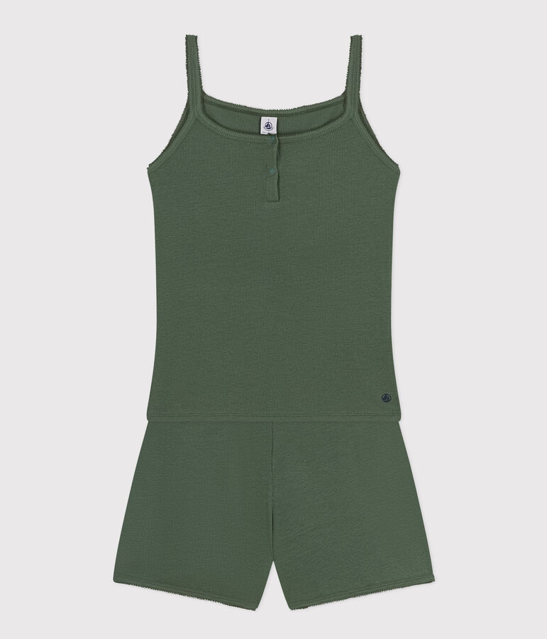 Women's Plain Cotton and Lyocell Pyjama Shorts and Vest CROCO green