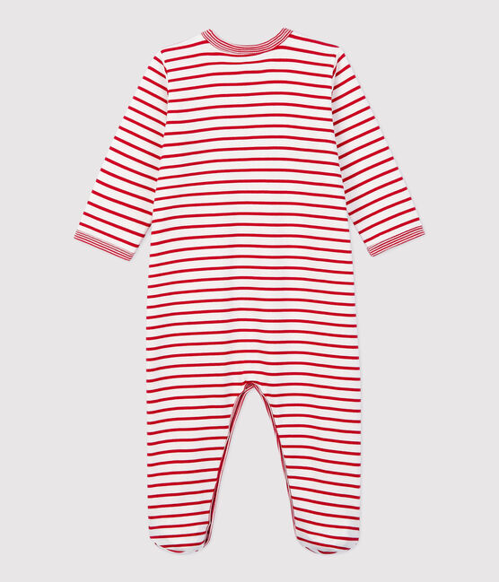 Babies' Fleece Sleepsuit with Feet MARSHMALLOW white/TERKUIT red